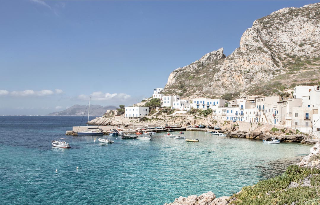 Levanzo island harbor in the Egadi islands archipelago, Sicily, Italy, Europe