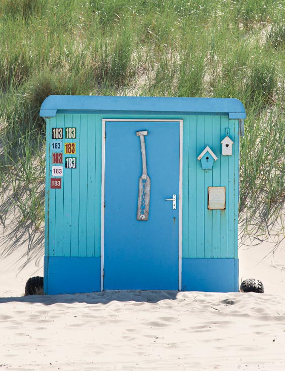 Blue beach cabin on Texel island, Netherlands
